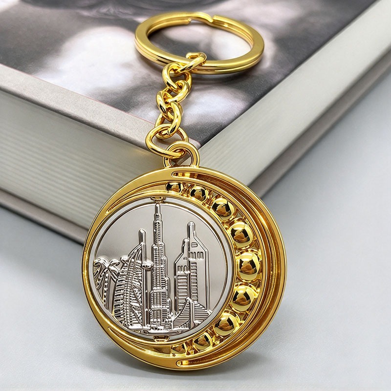 Dubai Rotating Key Ring Dubai Moon Shape Rotating Metal Keychain ...
